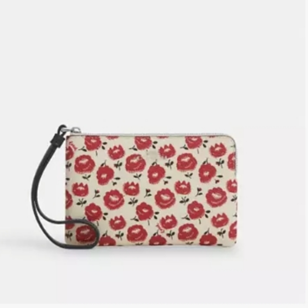 Coach Corner Zip Wristlet With Floral Print